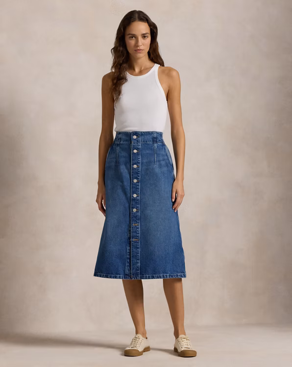 Denim A-Line Midi Skirt