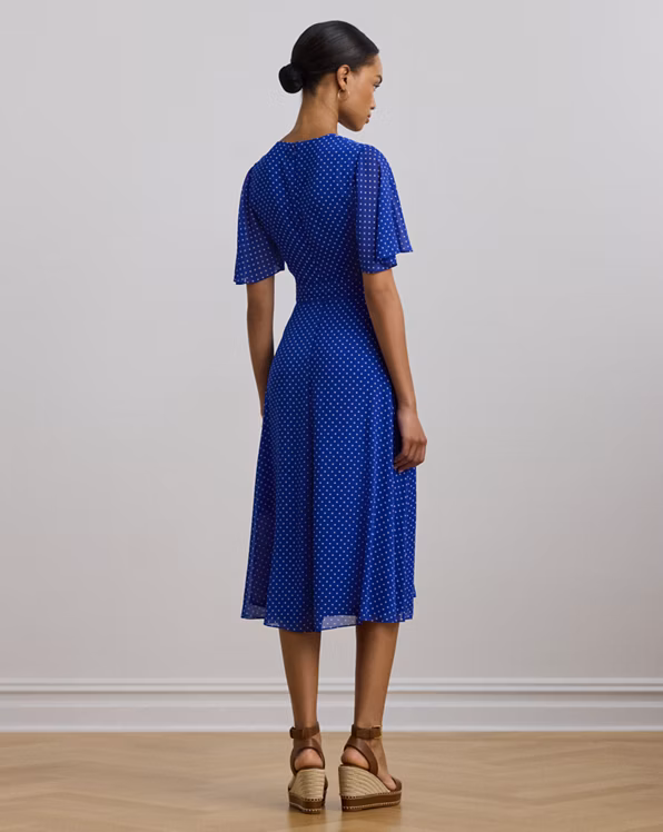 Polka-Dot Belted Crinkle Georgette Dress