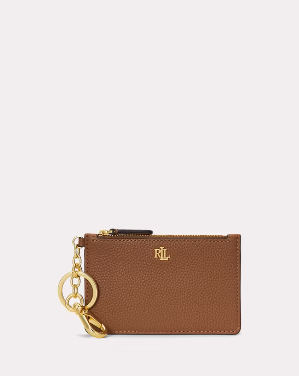 Pebbled Leather Zip Card Case