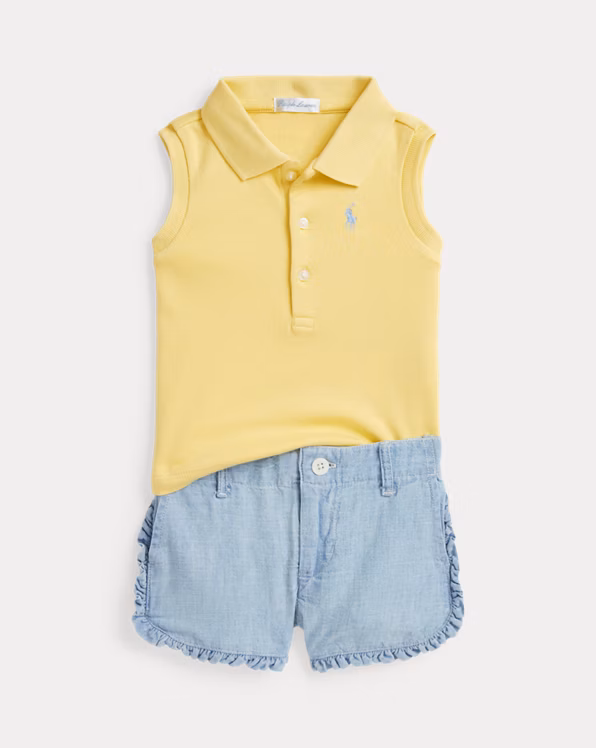 Cotton Polo Shirt & Chambray Short Set