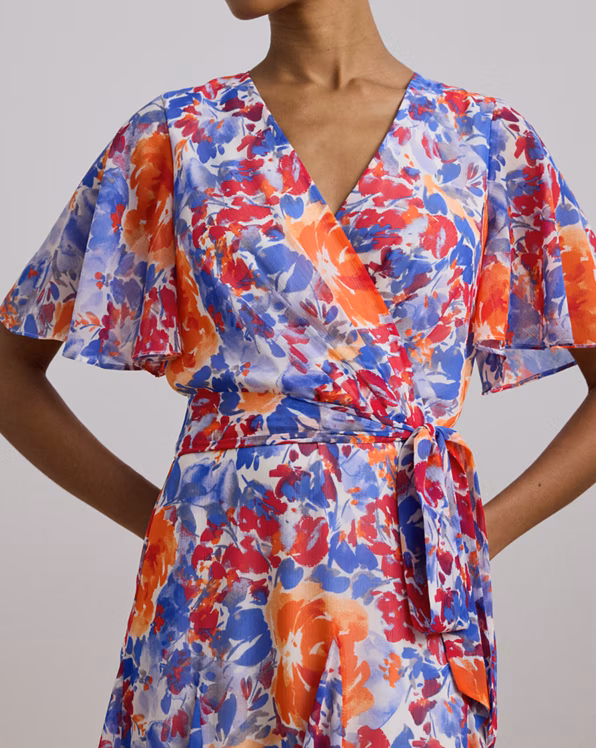 Floral Crinkle Georgette Surplice Dress