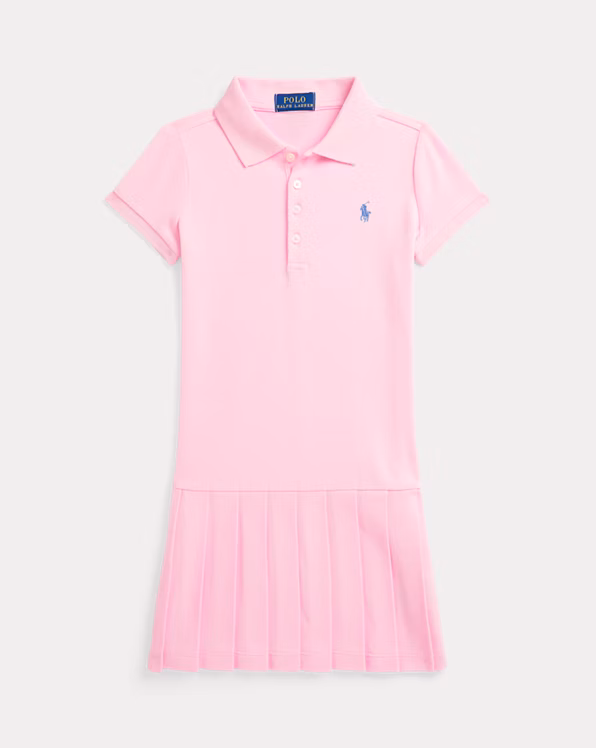 Pleated Stretch Mesh Polo Dress