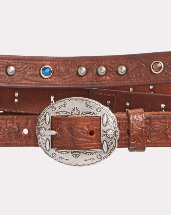 Tooled Leather Double-Wrap Belt