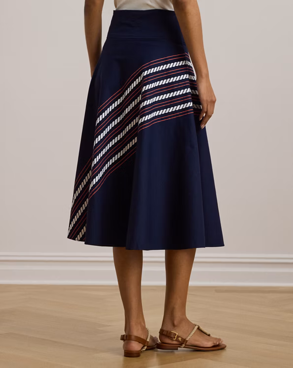 Rope-Print Twill Lace-Up Midi Skirt
