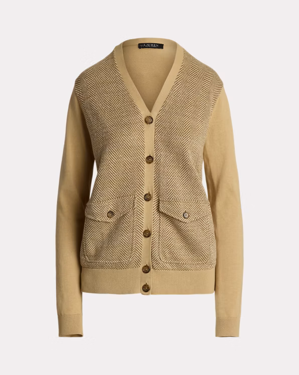 Herringbone & Jersey V-Neck Cardigan