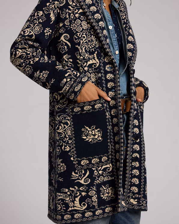Wool-Cotton Jacquard Duster Cardigan