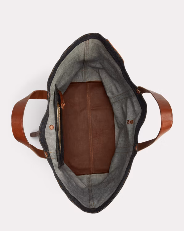 Leather-Trim Denim Tote