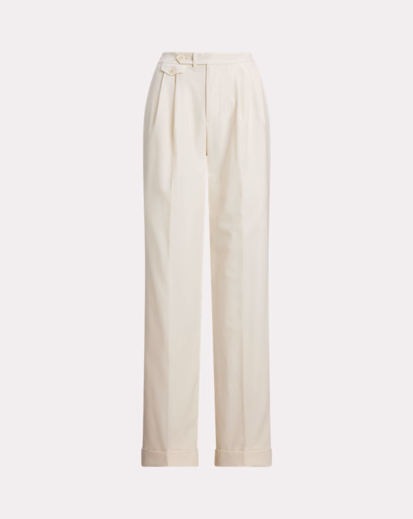 Pleated Wool Twill Straight Trouser