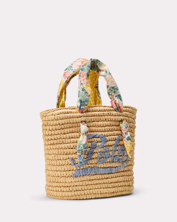 Madras-Trim Raffia Bag