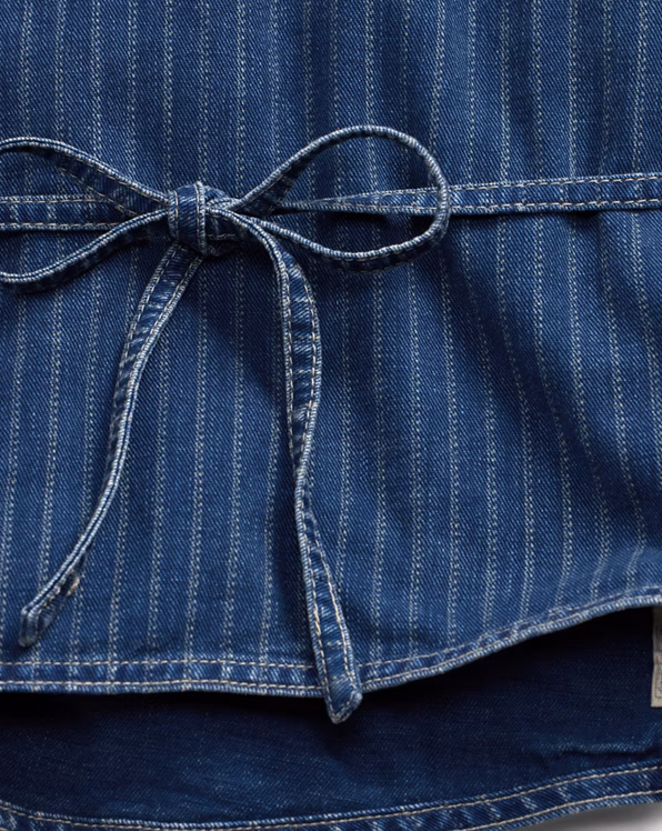 Indigo Striped Denim Wrap Top