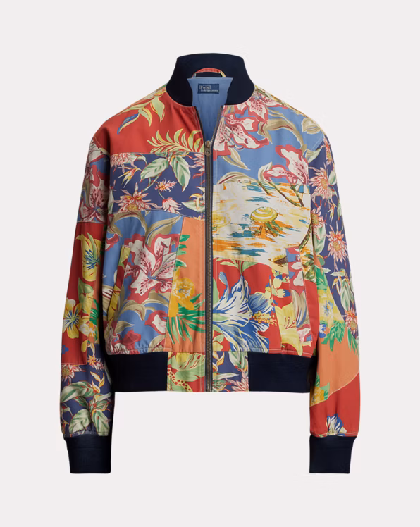 Tropical-Floral Twill Bomber Jacket