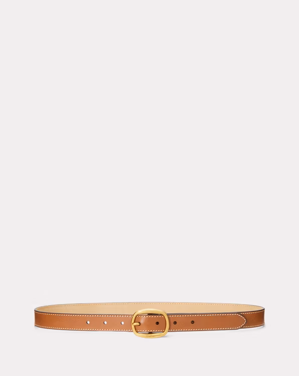 Oval-Buckle Skinny Leather Belt