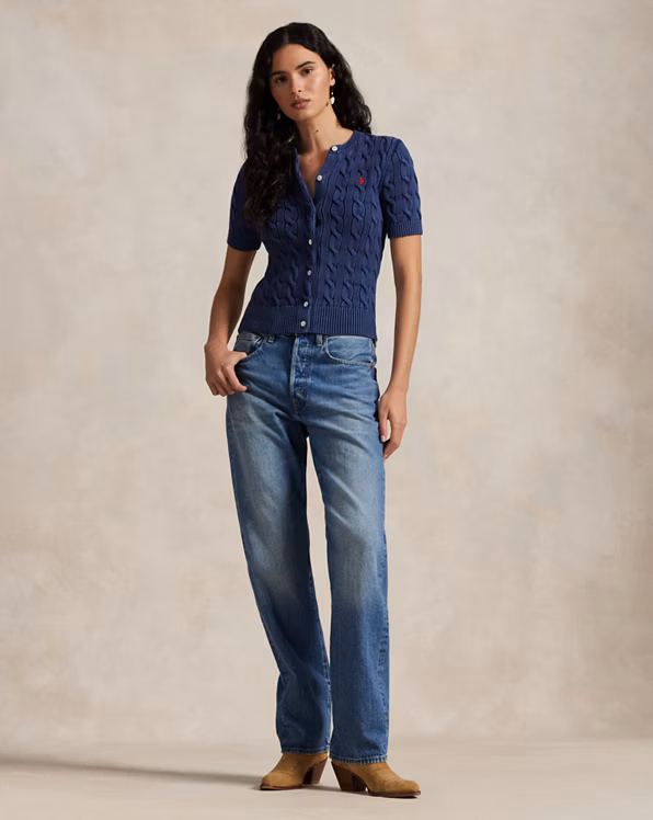 Cable-Knit Cotton Short-Sleeve Cardigan