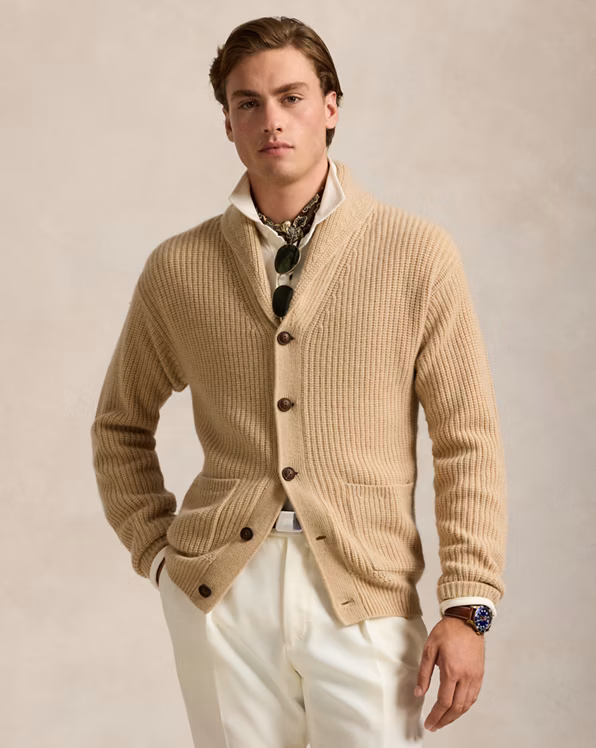 Textured Wool-Cashmere Shawl Cardigan