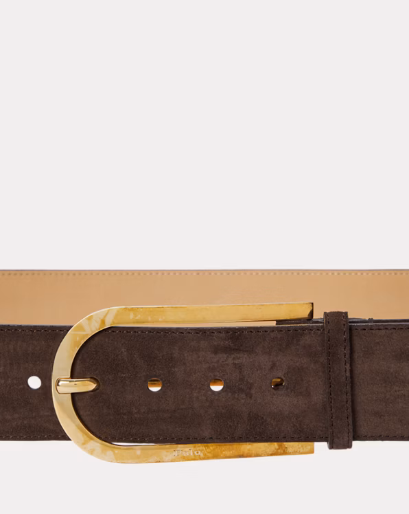 Elongated-Buckle Suede Belt