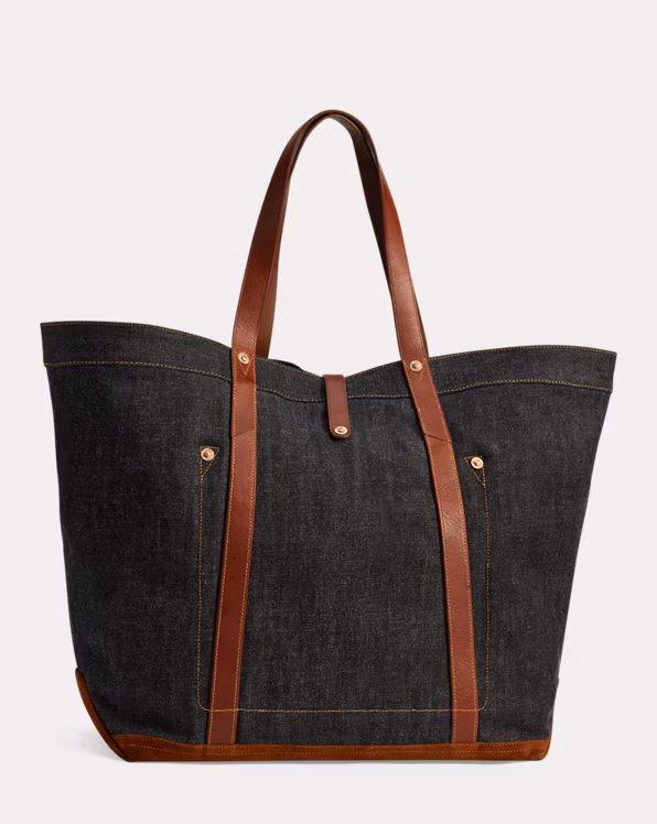 Leather-Trim Denim Tote