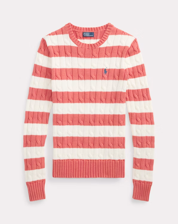 Striped Cotton Cable-Knit Jumper